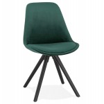 Chaise vintage et industrielle en velours pieds bois noirs ALINA (vert)