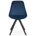 Chaise vintage et industrielle en velours pieds bois noirs ALINA (bleu)