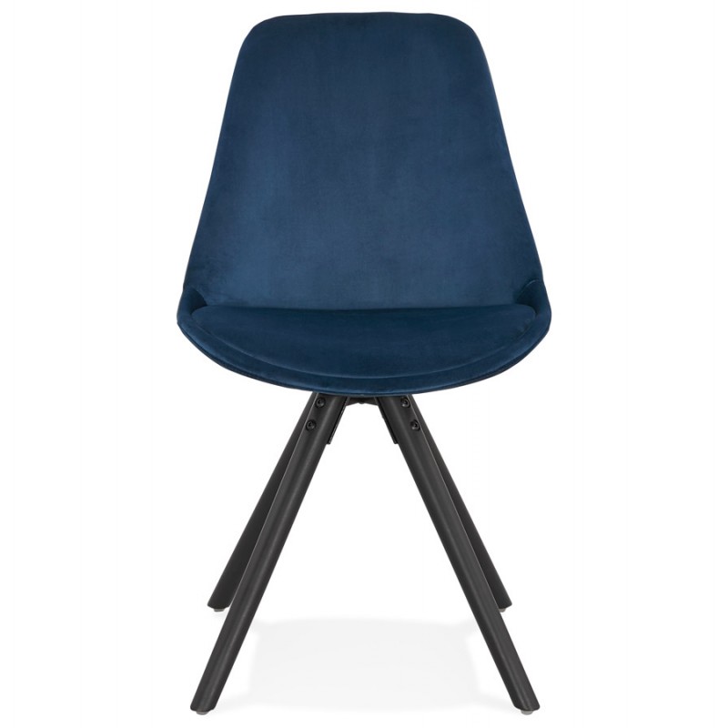 Chaise vintage et industrielle en velours pieds bois noirs ALINA (bleu) - image 47432