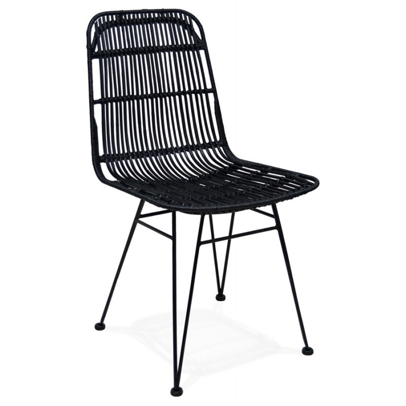 Design Stuhl und Vintage Rattan Füße schwarz Metall BERENICE (schwarz) - image 47477