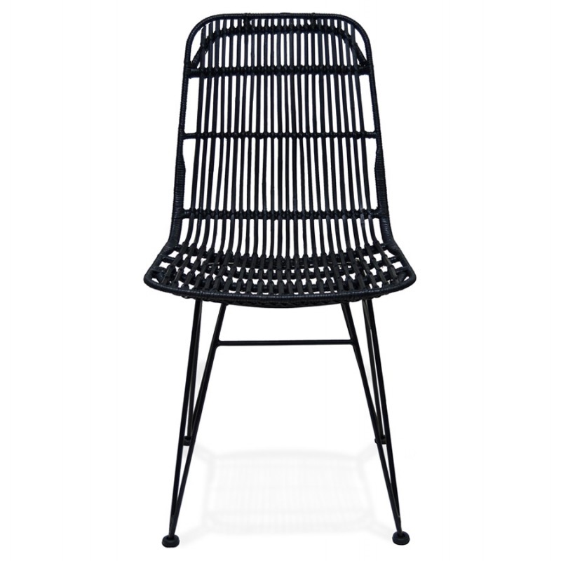 Design Stuhl und Vintage Rattan Füße schwarz Metall BERENICE (schwarz) - image 47478