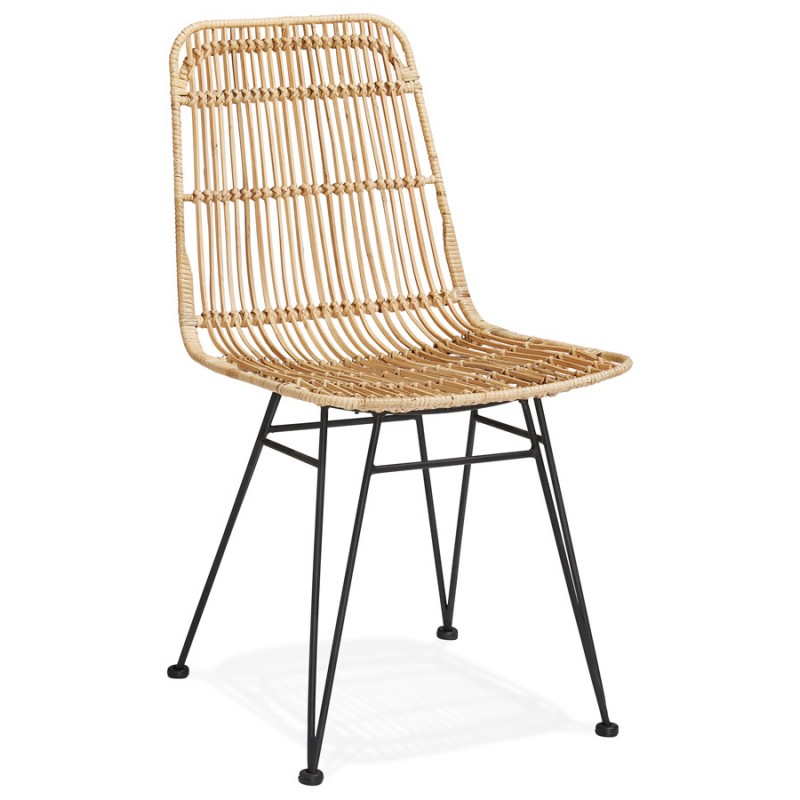 Design chair and vintage rattan feet black metal BERENICE (natural) - image 47603
