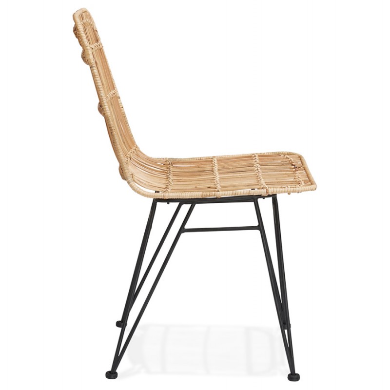 Design chair and vintage rattan feet black metal BERENICE (natural) - image 47605