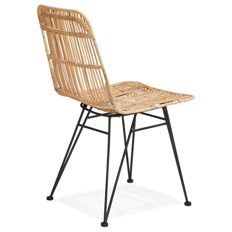 Design chair and vintage rattan feet black metal BERENICE (natural) - image 47606