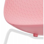 Chaise moderne empilable pieds métal blanc ALIX (rose)