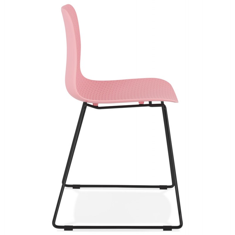 Chaise moderne empilable pieds métal noir ALIX (rose) - image 47889