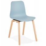 Chaise design scandinave pied bois finition naturelle SANDY (bleu ciel)