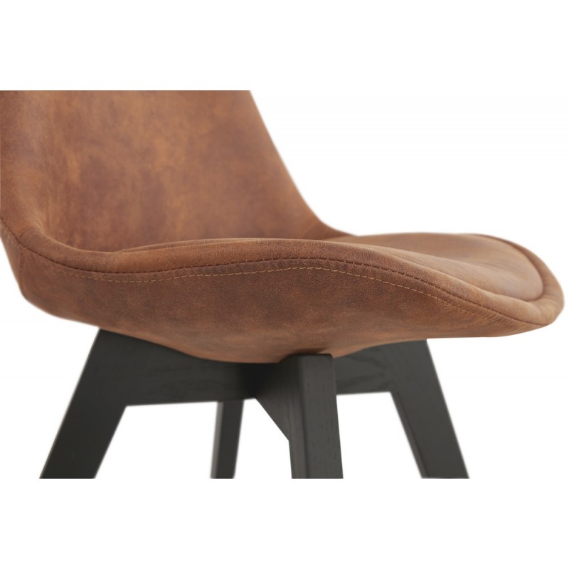 Chaise design et vintage en microfibre pieds noirs THARA (marron) - image 48175