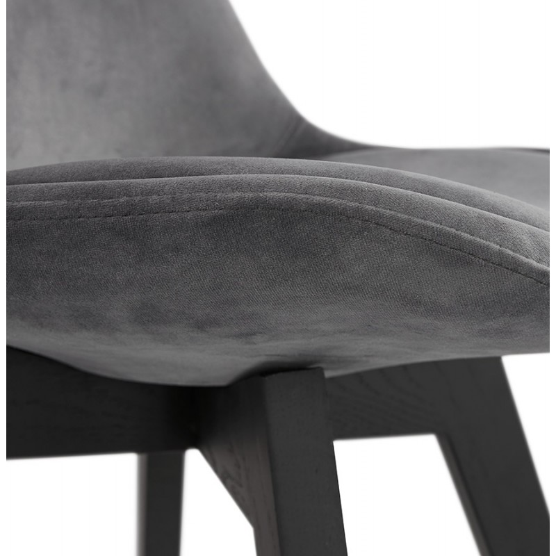 Chaise vintage et industrielle en velours pieds noirs LEONORA (gris foncé) - image 48193