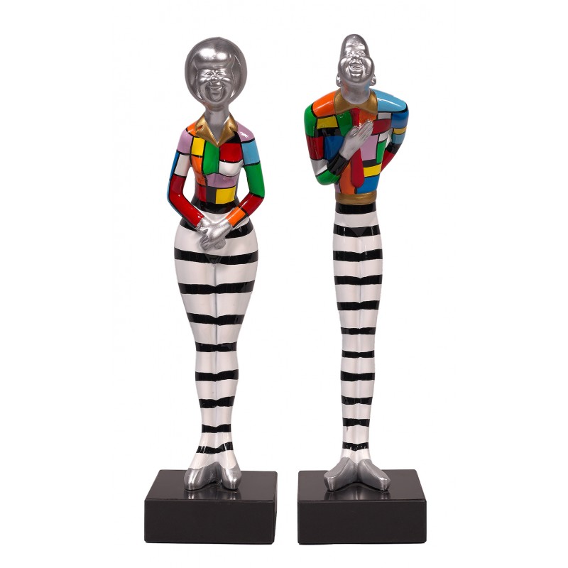 Set of 2 Statues decorative sculptures design COUPLE in resin H48 cm (Multicolored) - image 48284