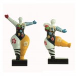 Set of 2 statues decorative sculptures design WOMEN FLEURS in resin H34 cm (Multicolored)