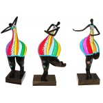 Set de 3 Statues sculptures décoratives design FEMME ACTIVE en résine H51 cm (Multicolore)