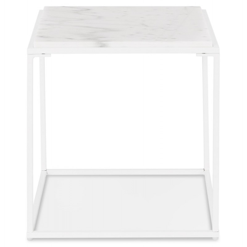 Mesa de centro lateral de diseño de piedra marmolada ROBYN MINI (blanco) - image 48437