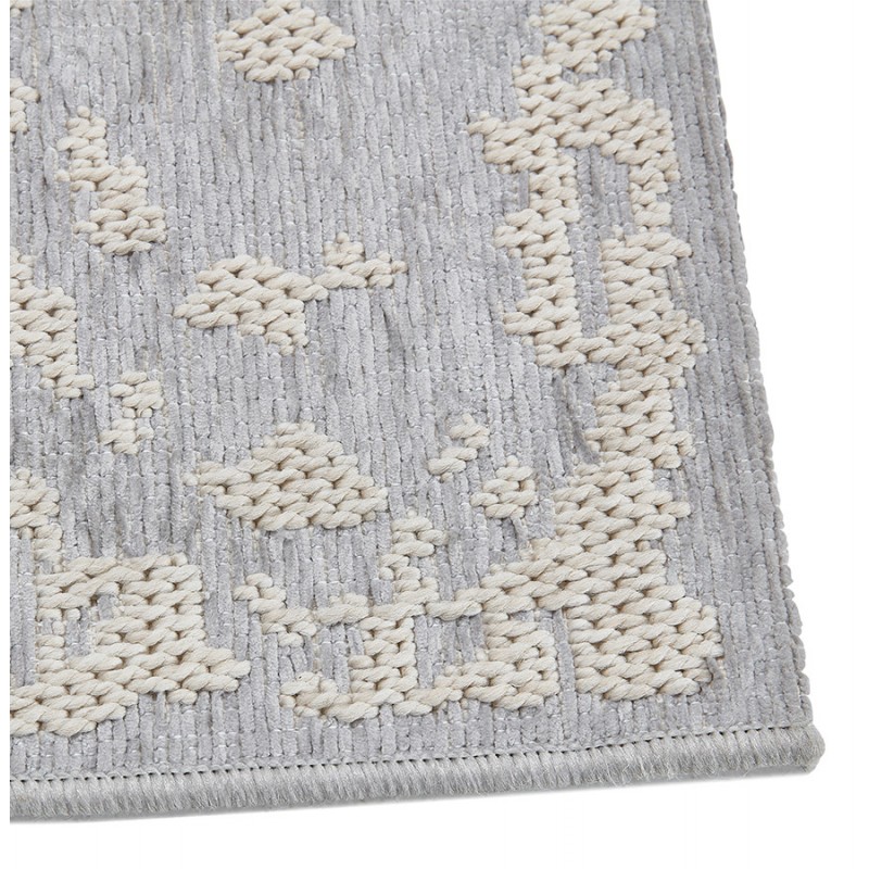 Tapis bohème rectangulaire - 160x230 cm - en laine  SHANON (gris clair) - image 48617