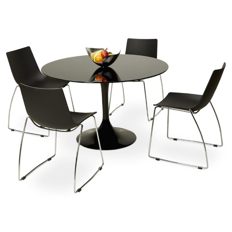 Round glass and metal dining table (120 cm) URIELLE (black) - image 48753