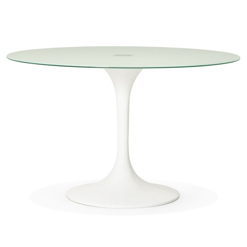 Round glass and metal dining table (120 cm) URIELLE (white)