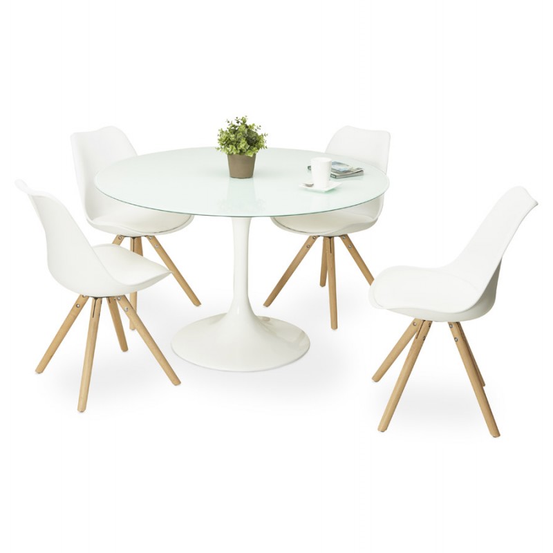 Round glass and metal dining table (120 cm) URIELLE (white) - image 48762