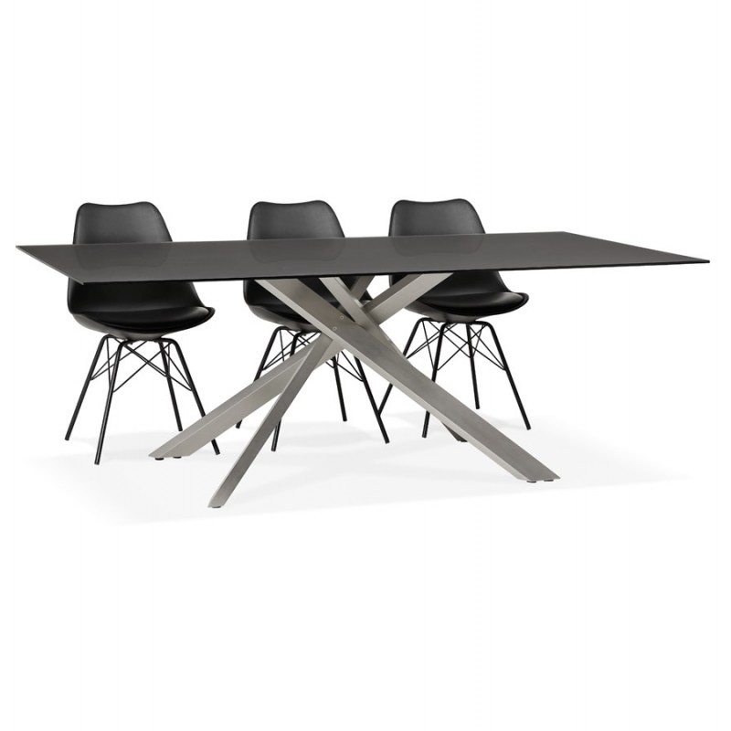 Glass and metal design dining table (200x100 cm) WHITNEY (black) - image 48779