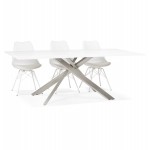 Glass and metal design dining table (200x100 cm) WHITNEY (white)