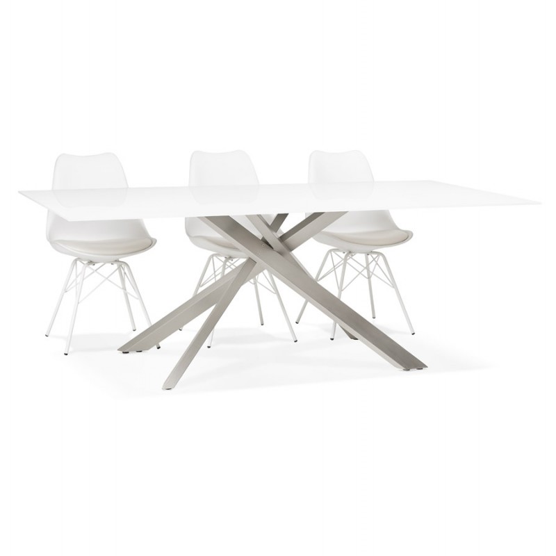 Glass and metal design dining table (200x100 cm) WHITNEY (white) - image 48790
