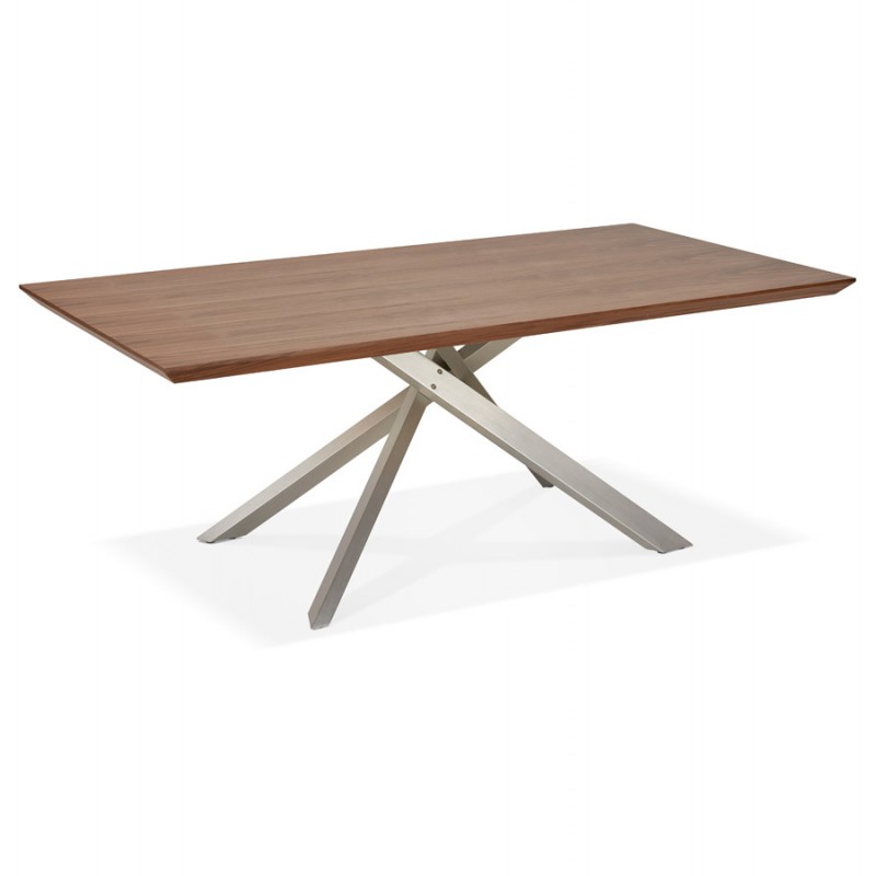 Table à manger design en bois et métal acier brossé (200x100 cm) CATHALINA (noyer) - image 48806