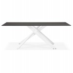 Glass and white metal design dining table (200x100 cm) WHITNEY (black)
