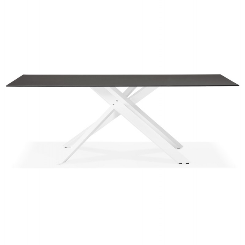 Glass and white metal design dining table (200x100 cm) WHITNEY (black) - image 48835