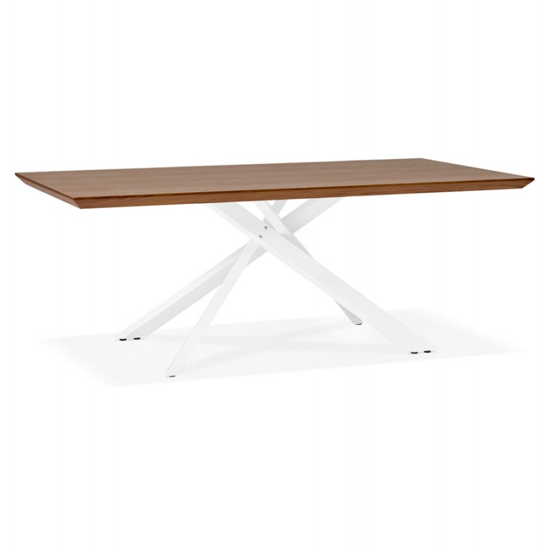 Wooden and white metal design dining table (200x100 cm) CATHALINA (drowning)