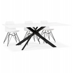 Glass and black metal design dining table (200x100 cm) WHITNEY (white)