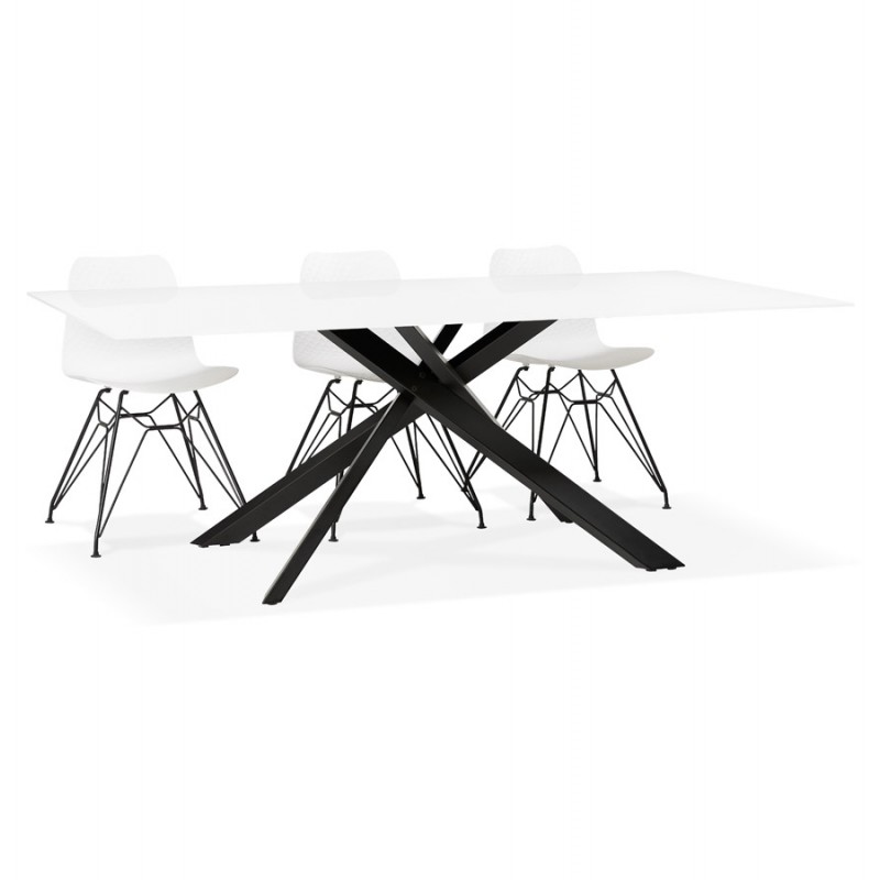 Glass and black metal design dining table (200x100 cm) WHITNEY (white) - image 48910