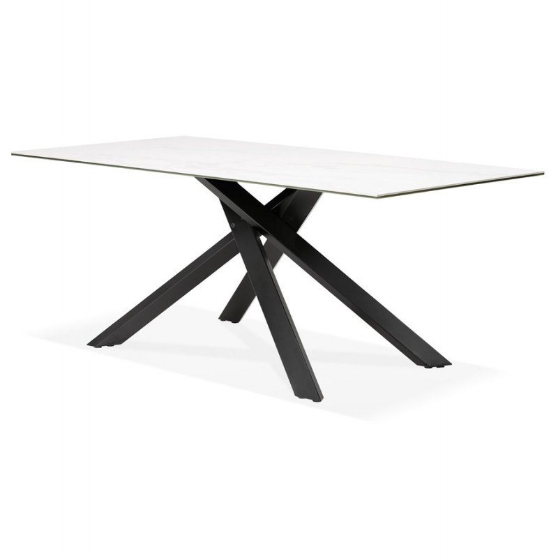 Ceramic and black metal design dining table (180x90 cm) FLORINA (white) - image 48914