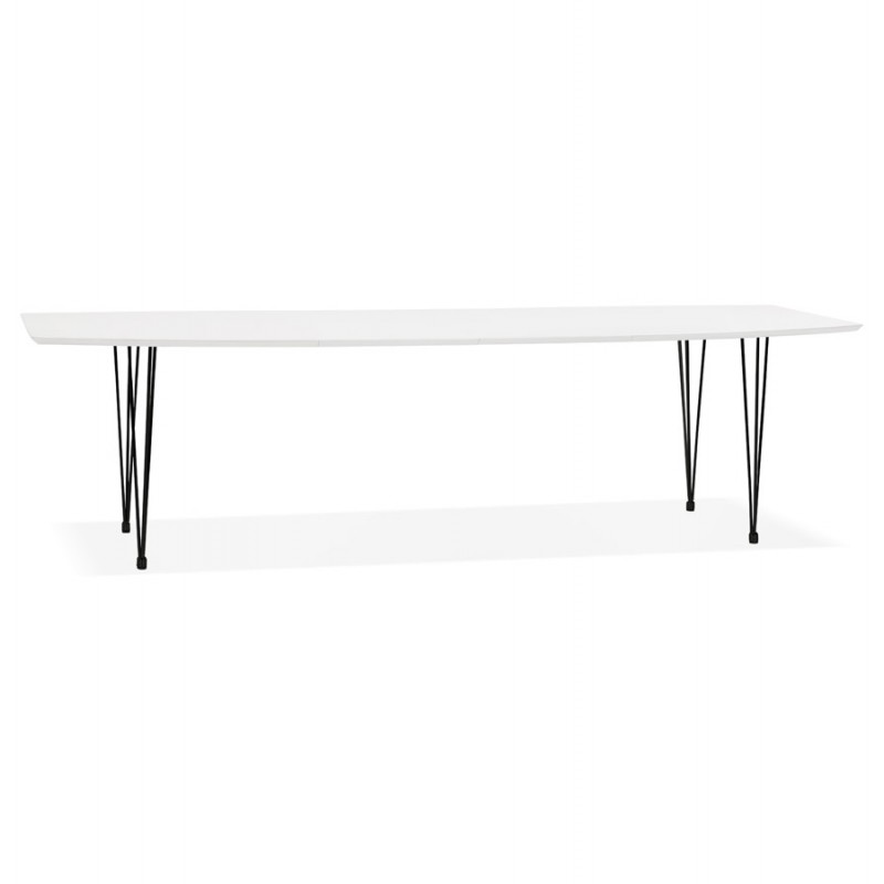Extendable wooden dining table and black feet (170/270cmx100cm) LOANA (white laqué) - image 49002