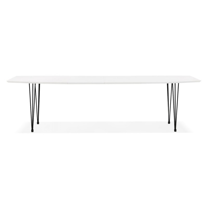 Extendable wooden dining table and black feet (170/270cmx100cm) LOANA (white laqué) - image 49003