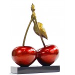 Statue sculpture décorative design CERISE DOUBLE en résine H46 cm (rouge)