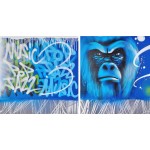 Set di 2 dipinti Street Art GORILLE (blu)