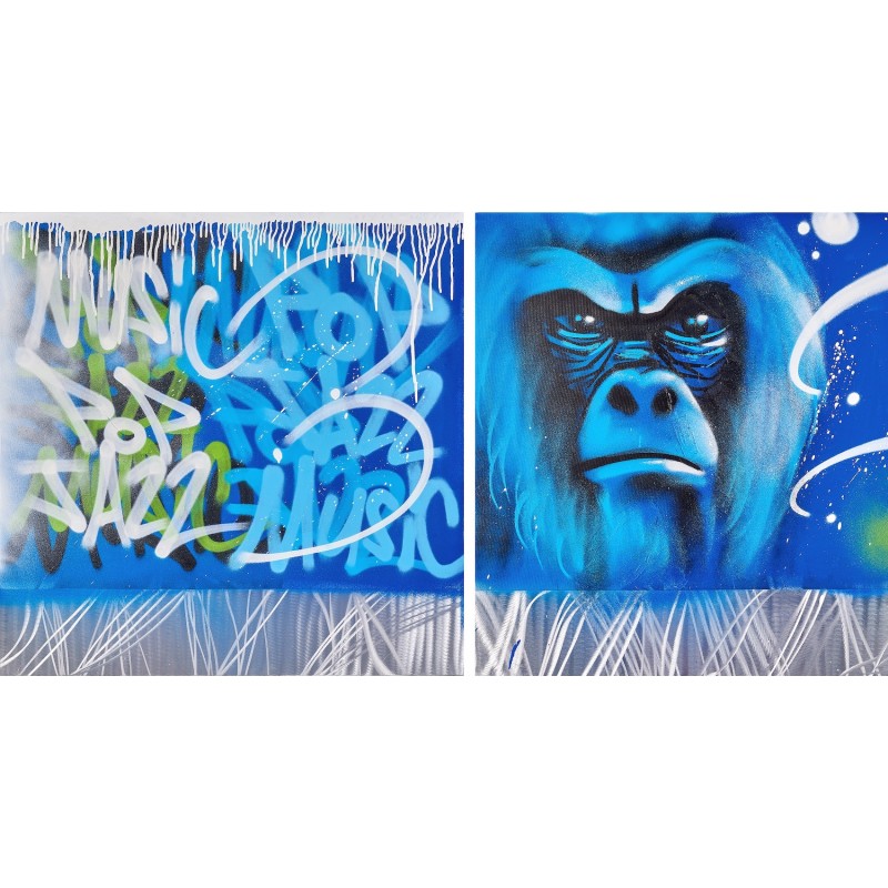 Set of 2 paintings Street Art GORILLE (Blue) - image 49250