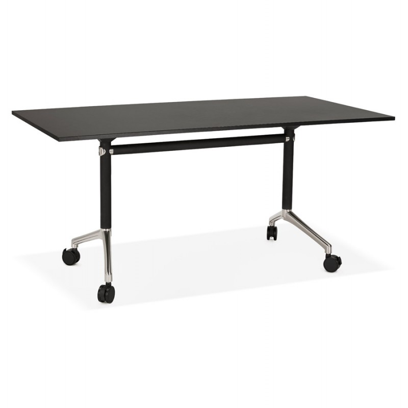 Table pliante sur roulettes en bois pieds noirs SAYA (160x80 cm) (noir)
