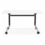 SAYA mesa de tarima de madera de patas negras (140x70 cm) (blanco)