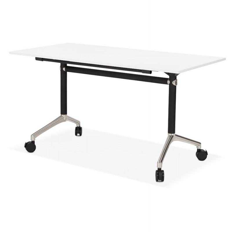 Table pliante sur roulettes en bois pieds noirs SAYA (140x70 cm) (blanc) - image 49543