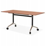 Table pliante sur roulettes en bois pieds noirs SAYA (160x80 cm) (finition noyer)