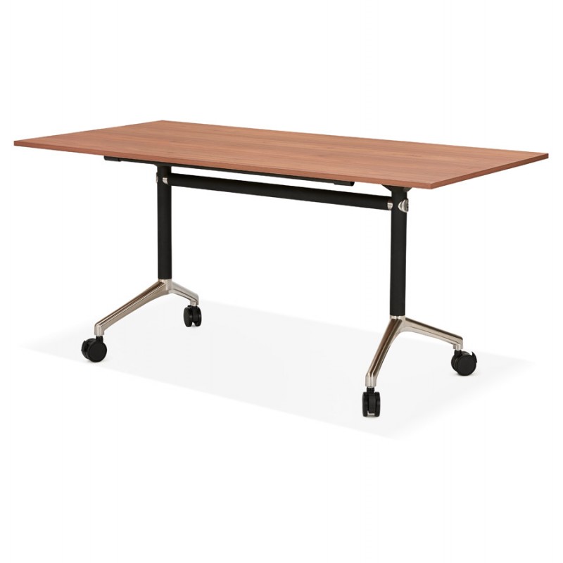 Table pliante sur roulettes en bois pieds noirs SAYA (160x80 cm) (finition noyer) - image 49584