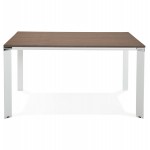 Bureau BENCH table de réunion moderne en bois pieds blancs RICARDO (140x140 cm) (noyer)
