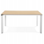 Bureau BENCH table de réunion moderne en bois pieds blancs RICARDO (160x160 cm) (naturel)