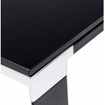 Bureau droit design en verre trempé pieds noirs BOIN (140x70 cm) (noir)