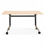 Table pliante sur roulettes en bois pieds noirs SAYA (140x70 cm) (finition naturelle)