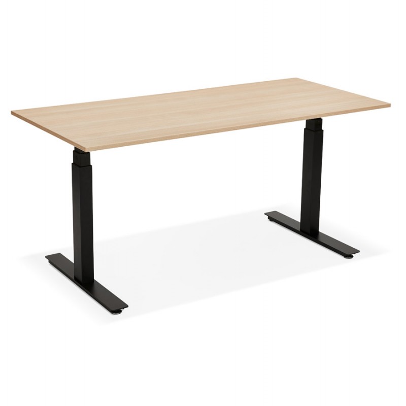 Bureau assis debout électrique en bois pieds noirs KESSY (160x80 cm) (finition naturelle) - image 49829