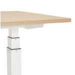 Bureau assis debout électrique en bois pieds blancs KESSY (160x80 cm) (finition naturelle)