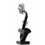 Saxophon Design dekorative Skulptur Statue im Harz H64 cm (schwarz, Silber)