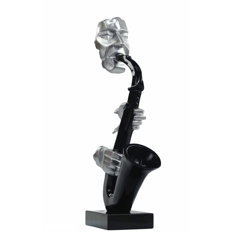 SAXOPHONE design decorative sculpture statue in resin H64 cm (black, silver) - image 50057