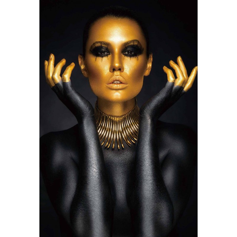 Glaswanderbild WOMAN GOLD and BLACK (Schwarz, gold) - image 50364